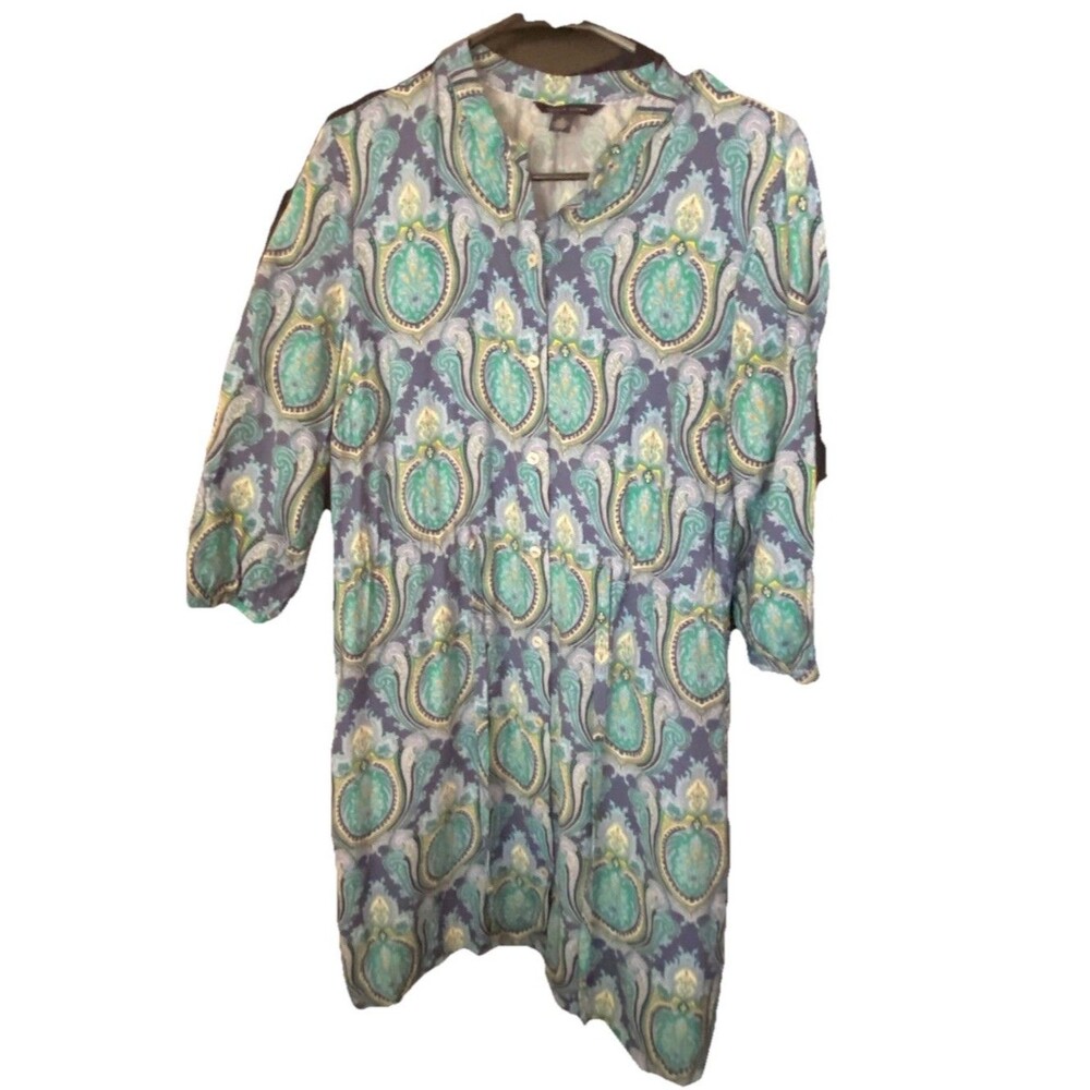 TOMMY HILFIGER Dress Women's SZ M Drawstring-Waist Shirt Multicolor 3/4 Sleeves